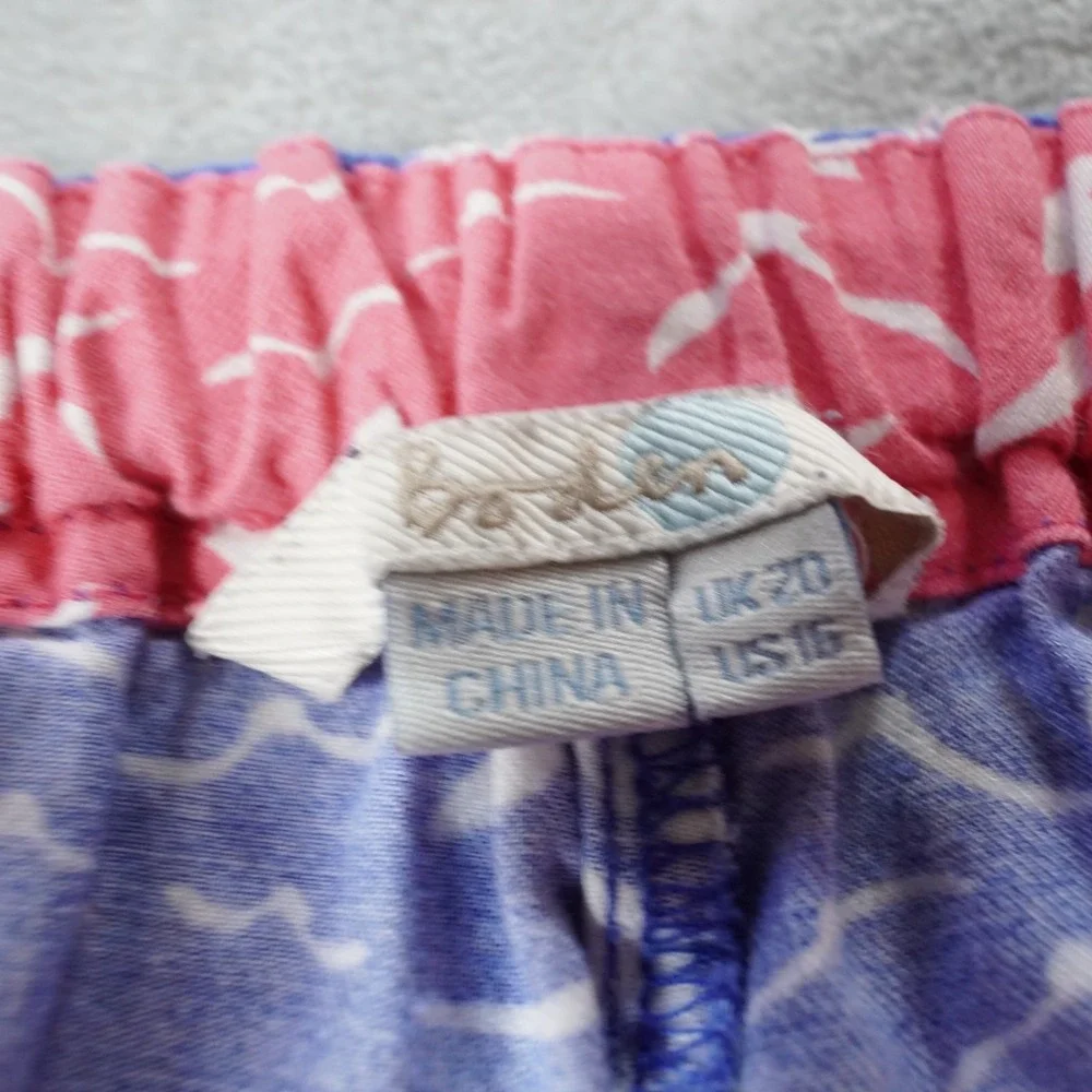 Boden Cotton Pajama Pants Womens 16 Blue Seagull Velvet Drawstring Comfy Pockets